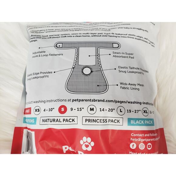 NEW OPEN PACK - 3 BLACK Pet Parents Washable Dog Diapers SMALL - Picture 4 of 4